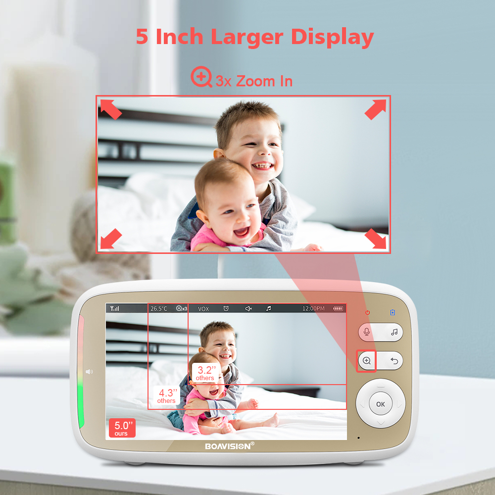 VB803 Baby Monitor 5 Inch 720P - Audio Music Video review and price