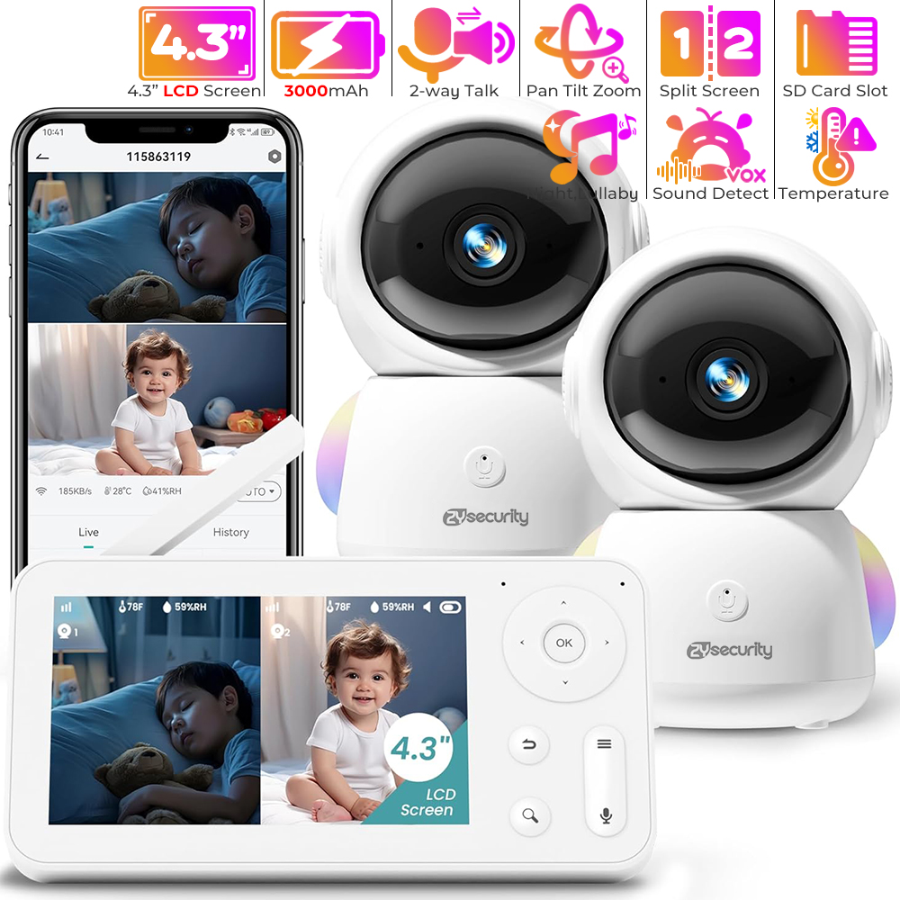 2K Baby Monitor with 2 Cameras - Audio Music Video review and price